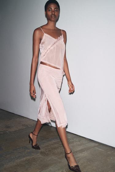 ORGANZA MIDI SKIRT - Pink by Zara