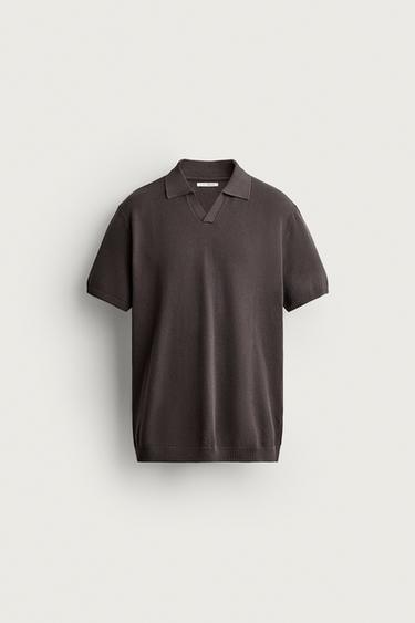 REGULAR FIT TEXTURED KNIT POLO SHIRT - Chocolate by Zara