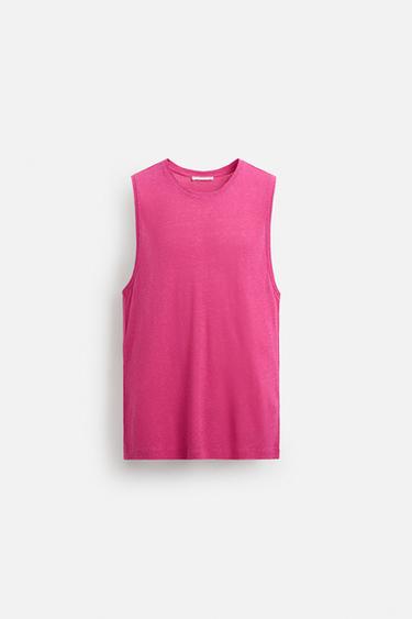 VISCOSE-LINEN TANK TOP - Fuchsia by Zara