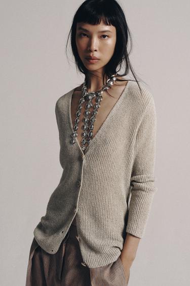 V-NECK CARDIGAN - Light beige by Zara