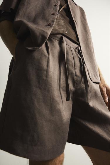 100% LINEN RELAXED FIT BERMUDA SHORTS - Brown / Taupe by Zara