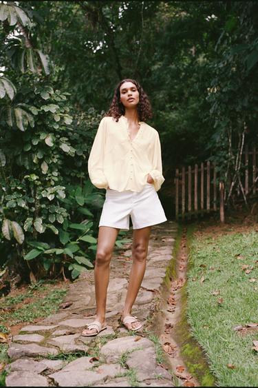 PINTUCK LADDER STITCH BLOUSE - Pastel yellow by Zara - Image 0