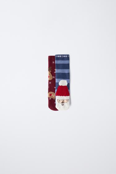 TWO-PACK OF NON-SLIP SANTA AND REINDEER SOCKS - Blue by Zara