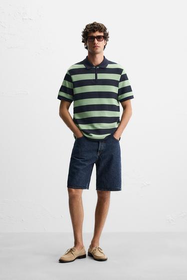 QUARTER-ZIP POLO SHIRT - striped by Zara