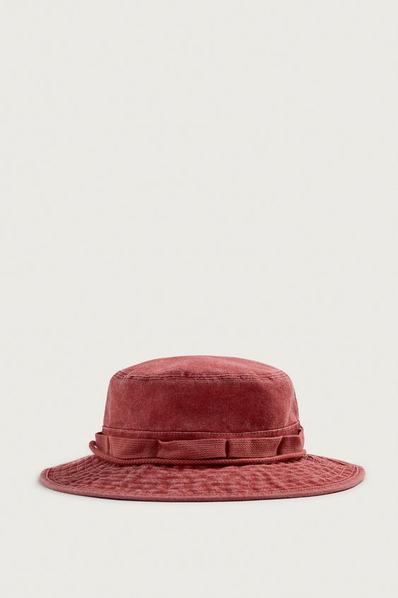 WIDE BRIM BUCKET HAT - Red by Zara - Image 0