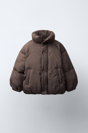 CHECK PUFFER JACKET - Brown by Zara