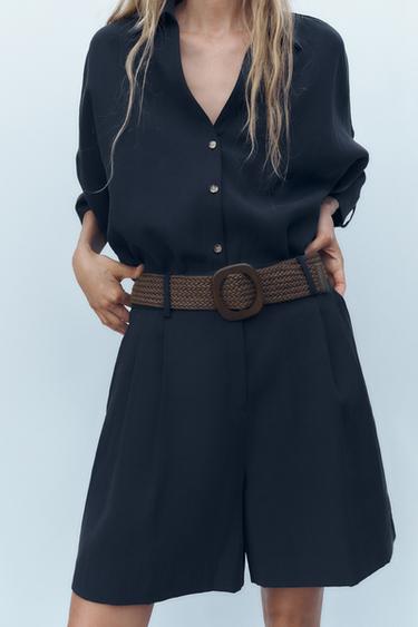 BERMUDA SHORTS WITH DARTS AND BELT - Navy blue by Zara