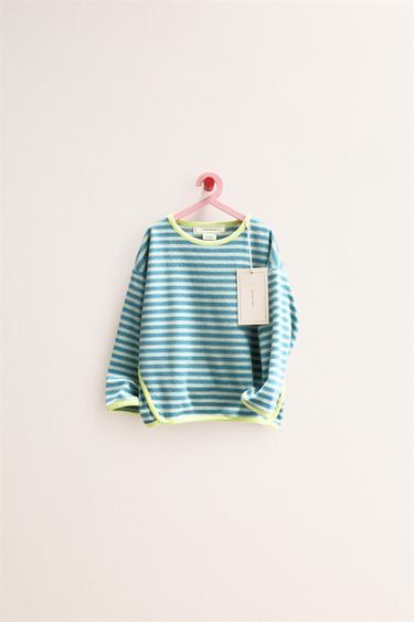 ZARA TIMELESS - STRIPED TOWELLING EFFECT SWEATSHIRT - Mid-blue by Zara