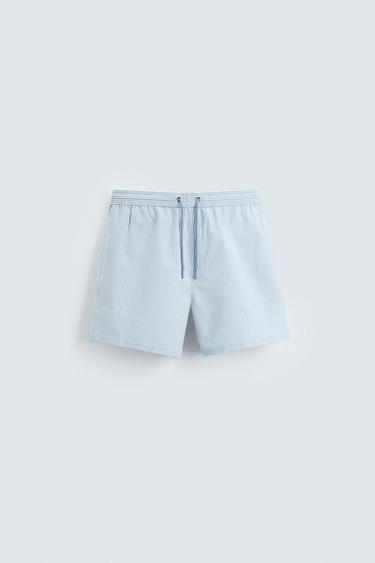 SEERSUCKER MID-LENGTH SWIMMING TRUNKS - Sky blue by Zara