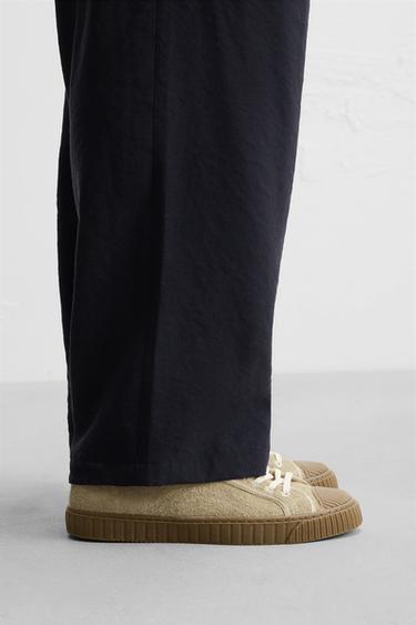 CONTRAST LEATHER TRAINERS - SAND/BROWN by Zara