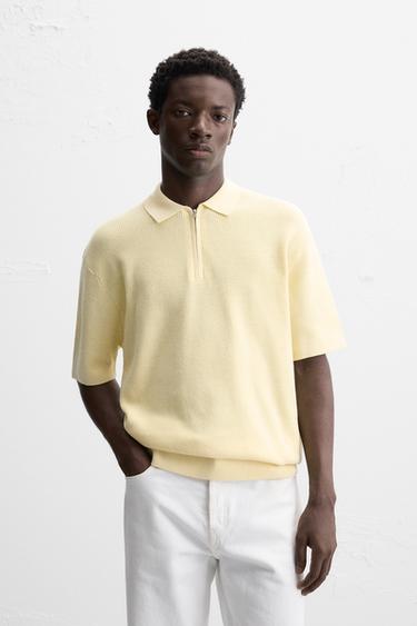 PEARL KNIT POLO SHIRT WITH ZIP - Light yellow by Zara
