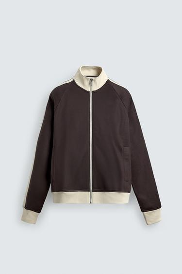 STRIPED ZIP-UP SWEATSHIRT - Burgundy by Zara