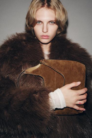 LEATHER MINI TOTE BAG - Brown by Zara