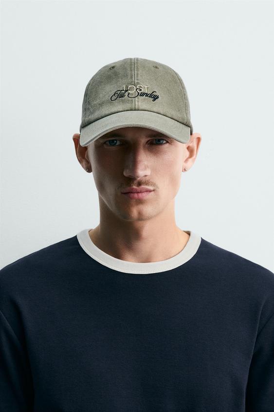 WASHED CAP WITH EMBROIDERED TEXT - camel by Zara - Image 0