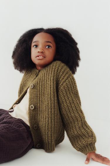 CHUNKY WOOL-BLEND CARDIGAN - Dark olive by Zara