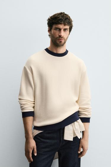 CONTRAST CHECK-TEXTURE SWEATSHIRT - Ecru by Zara