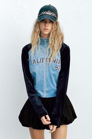 EMBROIDERED VELVET JACKET - Blue by Zara