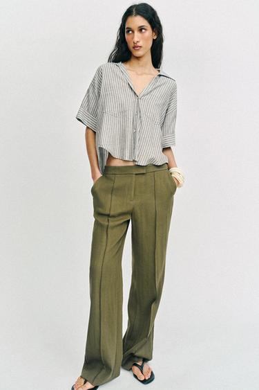 STRIPED LINEN BLEND SHIRT - Khaki by Zara