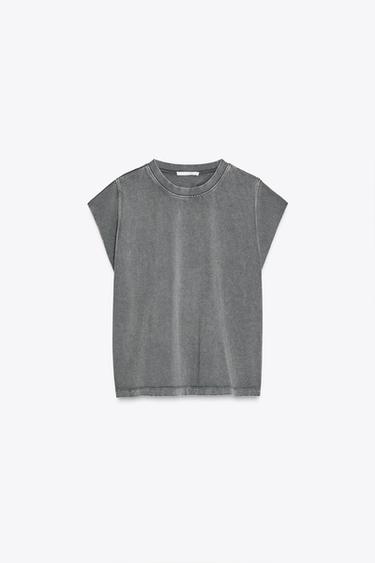 WASHED-EFFECT SLEEVELESS T-SHIRT - Dark grey by Zara