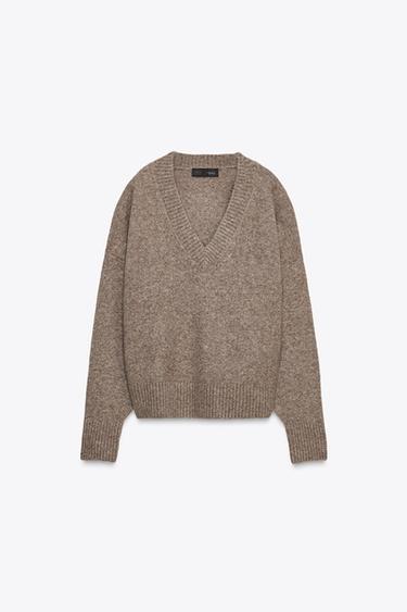 SOFT KNIT V-NECK SWEATER - Mink marl by Zara