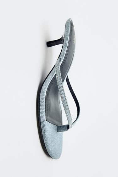 DENIM KITTEN-HEEL SANDALS - Blueish Green by Zara