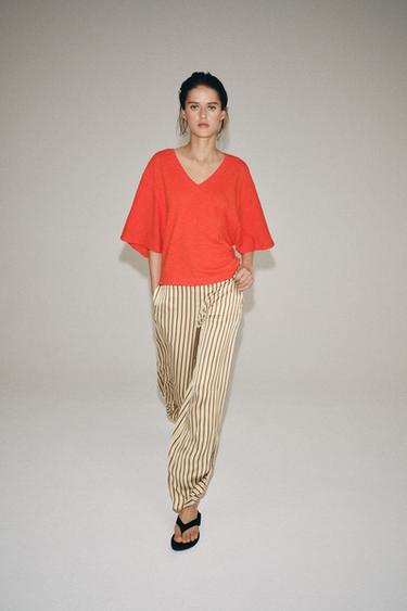 V-NECK T-SHIRT - Coral by Zara