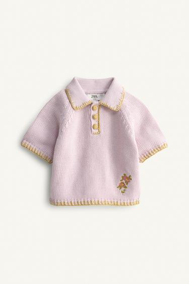 LIMITED EDITION EMBROIDERED POLO JUMPER - Dusty mauve by Zara