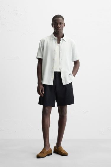 TEXTURED REGULAR FIT SHIRT - White / Sky blue by Zara
