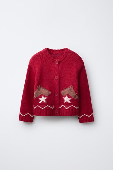 CARDIGAN WITH EMBROIDERED HORSES - Red by Zara
