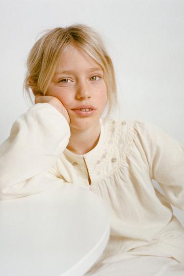 AGES 6-14 / EMBROIDERED FLOWER PYJAMAS - Ecru by Zara