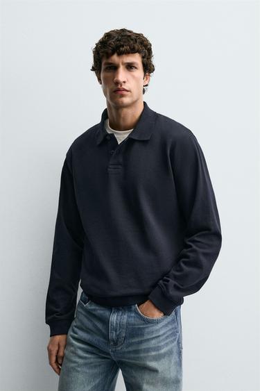 BASIC TEXTURED POLO SHIRT - Navy blue by Zara