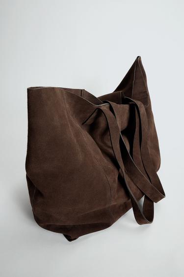 LEATHER TOTE BAG - Brown by Zara
