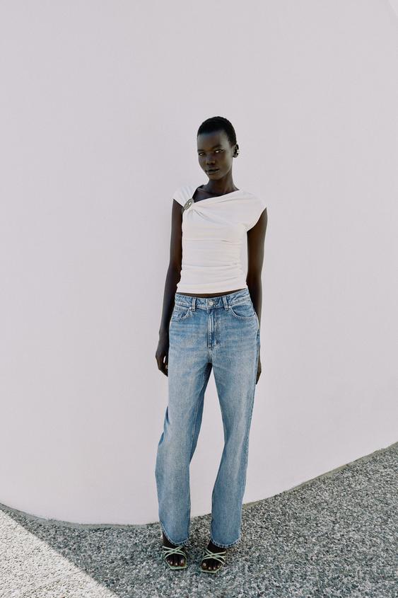 DRAPED TOP WITH EMBELLISHMENT - Oyster-white by Zara - Image 0