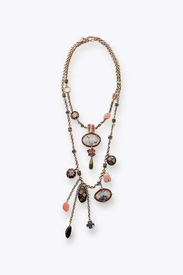 PACK OF 2 RESIN CHARM LINK NECKLACES - Golden by Zara