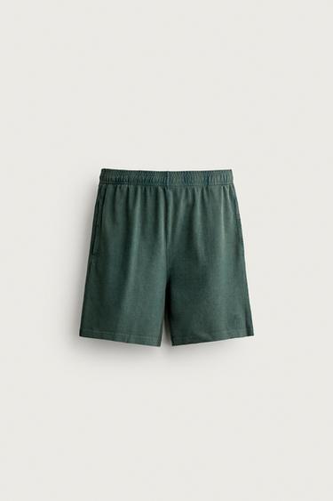 WASHED WAFFLE-KNIT BERMUDA SHORTS - Green by Zara