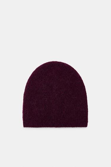 RIBBED KNIT BEANIE HAT - Burgundy by Zara