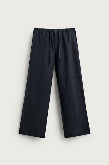 100% LINEN RELAXED FIT TROUSERS - Dark navy by Zara