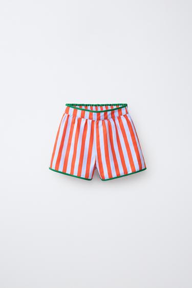 STRIPED BERMUDA SHORTS WITH CONTRAST TRIM - Red by Zara