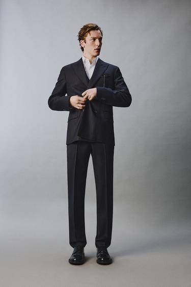 100% WOOL PINSTRIPE SUIT TROUSERS - Navy blue by Zara