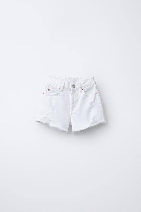 RIPPED DENIM BERMUDA SHORTS - White by Zara - Image 0