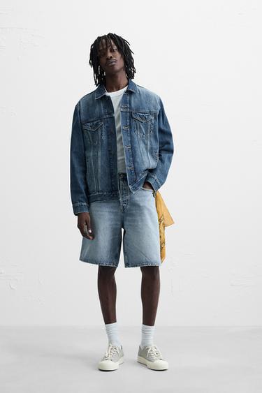 STRAIGHT-LEG DENIM BERMUDA SHORTS - Mid-blue by Zara