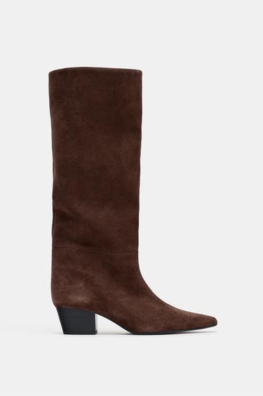 COWBOY SPLIT SUEDE BOOTS - Brown by Zara