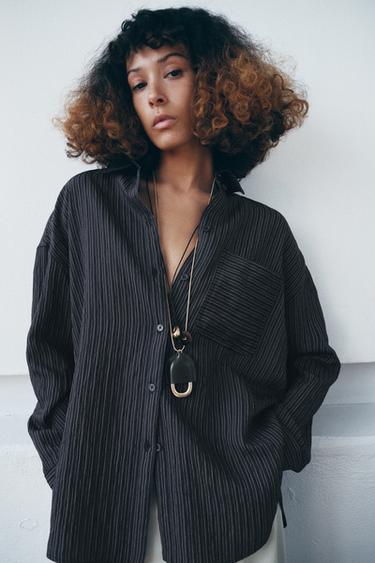 STRIPED FLOWING SHIRT ZW COLLECTION - Navy blue by Zara