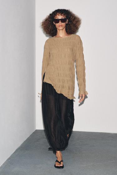 GATHERED KNIT TOP - Mink by Zara