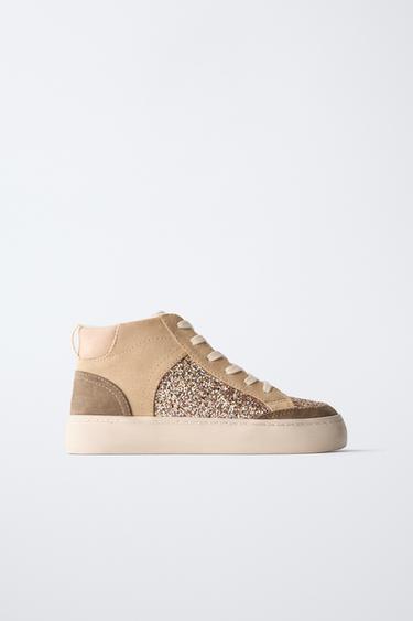 HIGH-TOP SNEAKERS WITH SPARKLY DETAILS - Brown by Zara