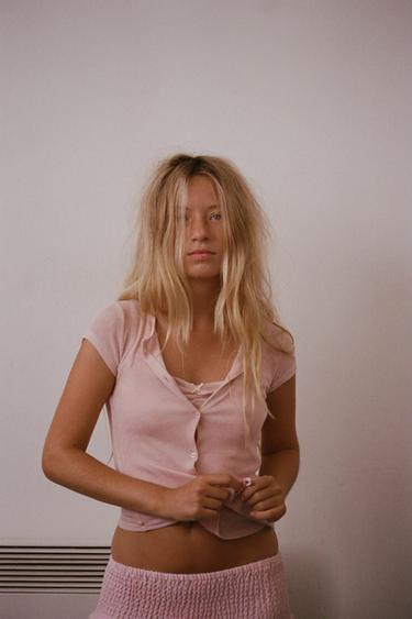 COMBINED BOW TOP - Pink marl by Zara