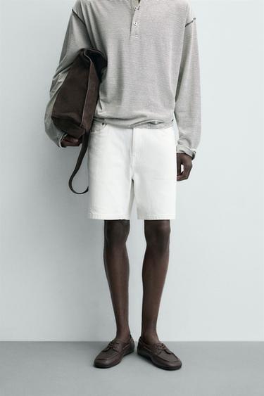 REGULAR FIT DENIM BERMUDA SHORTS - White by Zara