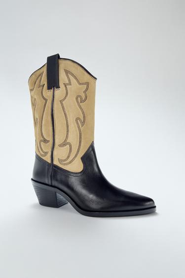 COMBINED LEATHER EMBROIDERED BOOTS - Multicoloured by Zara
