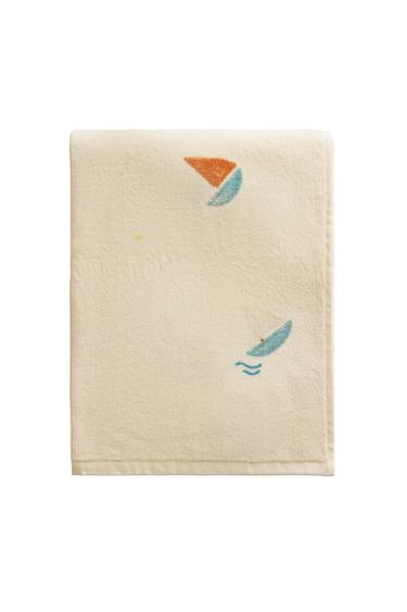 KIDS' BOAT VELOUR BEACH TOWEL - Cream by Zara