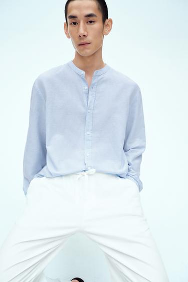 COTTON - LINEN SHIRT - Sky blue by Zara
